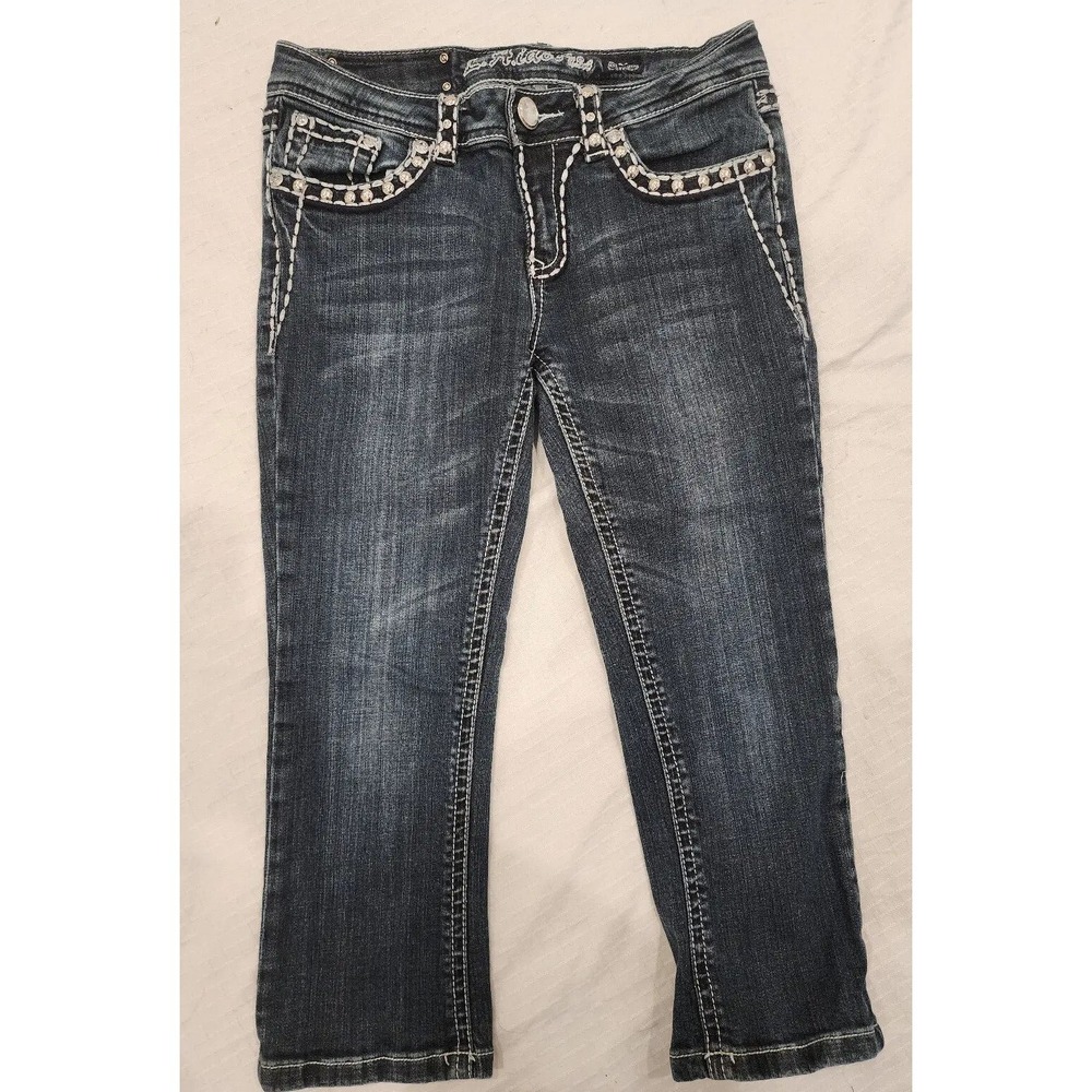LA Idol crop stretch jeans capris: thick stitching, embellished! Womens 9 or 31